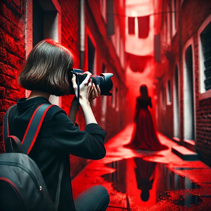 Armed with her camera, she ventured into the crimson alley at dusk when the light was just right, the sun casting long shadows and bathing everything in a golden glow that made the reds deeper and more intense.