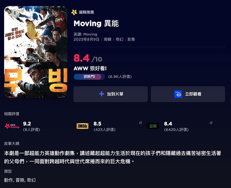 Moving 異能 | 評價 8.4/10  | awwrated