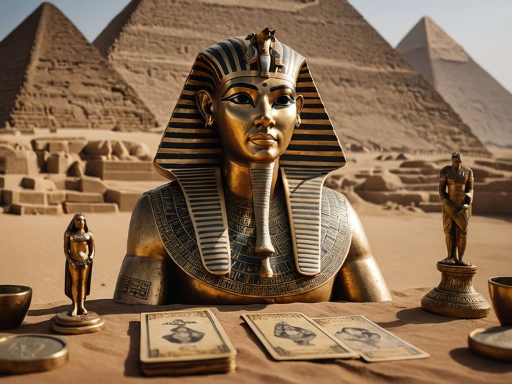AI生成圖:5張塔羅牌在埃及金字塔