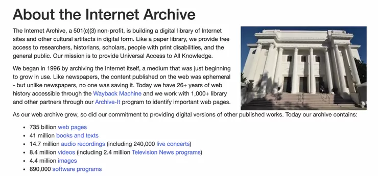 Internet Archive 關於頁面，Credit：Internet Arichive。