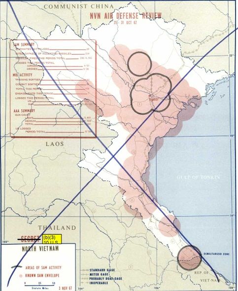 CIA製作的北越防空飛彈陣地威脅區示意圖,最南端的就是238團。
