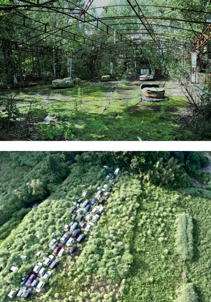 【附圖:Chernobyl 及 Fukushima 核事故災變後的荒廢地區之局部影像 / 圖片採編自網路】