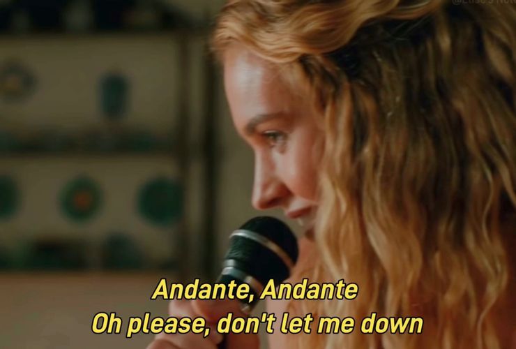 Lily James as young Donna singing "Andante, Andante"