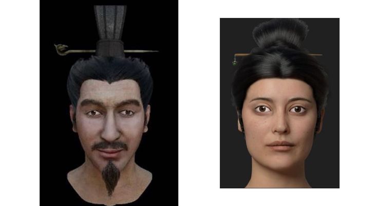 【附圖:現代考古家根據出土的古代秦人骨骸、古書描述及 AI 運算的輔助,對秦始皇嬴政及秦皇室的一位女性成員之長相作出的模擬想像復原圖 / 圖片採編自網路】