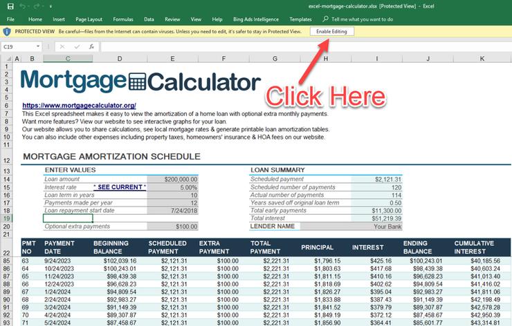 圖2 Excel 按揭計數機。https://www.mortgagecalculator.org/download/excel.php