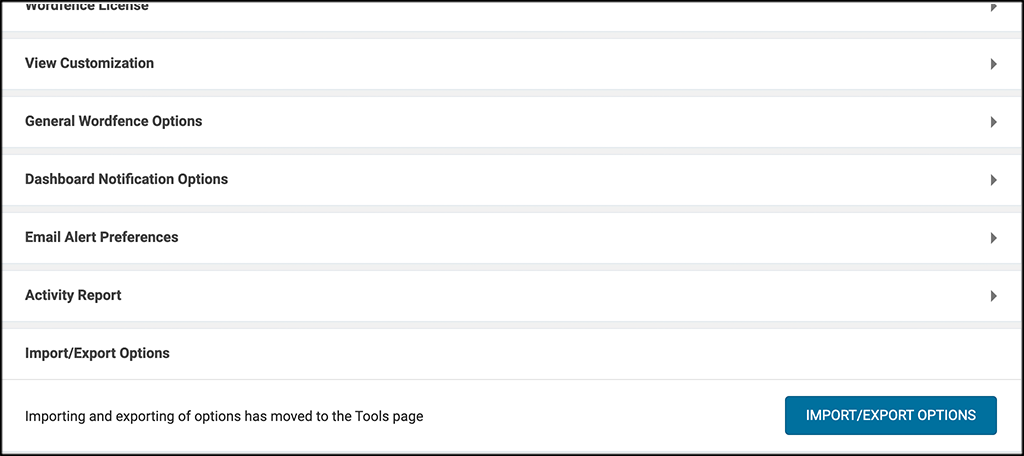 設定項目分門別類,點按會帶出子選單。圖取自https://www.greengeeks.com/tutorials/how-to-setup-wordfence-security-plugin-in-wordpress/