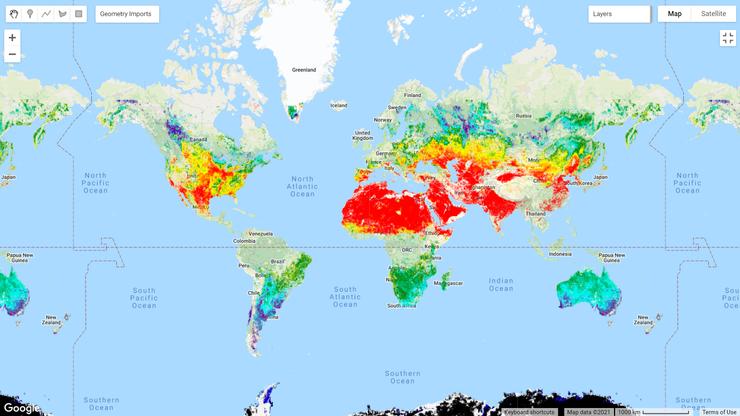 圖2 2020年10月份全球CH4水平分佈地圖,來源:Google Earth Engine