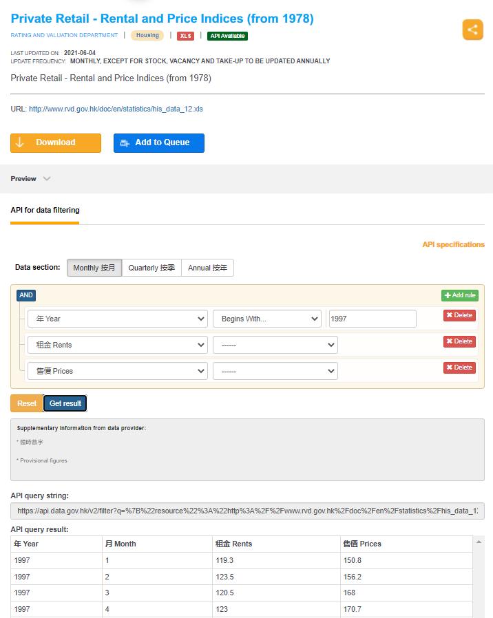 圖2 差估署 API Builder 示例。資料來源:https://data.gov.hk/en-data/dataset/hk-rvd-tsinfo_rvd-property-market-statistics/resource/87045fd8-2fce-4c3e-9b5e-de3d29f640df