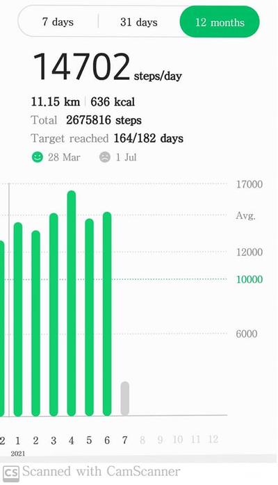 圖6 2021年上半年每月的平均每日步行數量