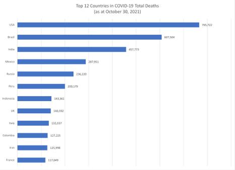 圖 3 COVID-19 死亡人數最高的前 12 國家。來源:Worldometer.info https://www.worldometers.info/coronavirus/